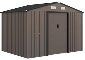 Outsunny Magazie de Grădină din Oțel cu 2 Uși Glisante, Maro | Aosom Romania
