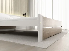 Pat dublu Culoare alb/stejar sonoma, IKAROS DOUBLE 140 x 200 cm Saltele: Cu saltele Somnia 18 cm, Somiera pat: Cu lamele drepte