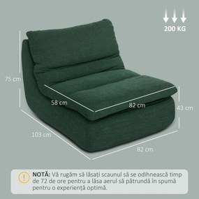 HOMCOM Scaun de Podea Modern și Capitonaț din Țesătură cu Aspect Catifelat Verde | Aosom Romania