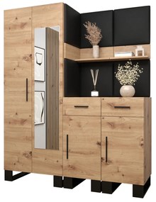 Set mobilier pentru hol Amanda 15 (Stejar artisan + piele ecologică Negru). 1085991