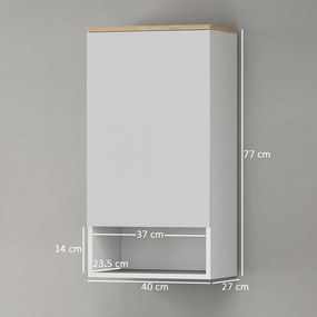 HOMCOM Dulap de perete pentru baie cu rafturi reglabile, compartiment deschis, lemn, Weiß | Aosom Romania