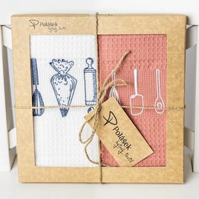 Prosoape de bucătărie waffle brodate cu motiv – Set de 2 bucăți