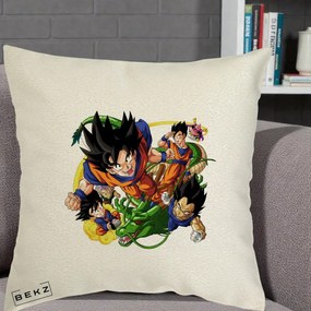 Perna Personalizata Dragon Ball Goku si Shenron Actiune, 40x40 cm, Ecru, Husa Detasabila, Perna Inclusa, BEKZ®
