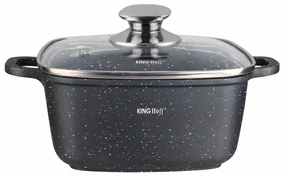 Oală pătrată cu capac 22x22 cm, 3.7L – Kinghoff KH 1602, antiaderentă cu marmură, neagră, ideală pentru gătit sănătos