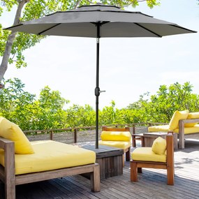 Outsunny Umbrelă de grădină exterioară umbrelă inclinabilă Ø 2,85 x 2,5 m cu manivelă, 2 deschideri, pânză 180 g/m², anti-UV, gri | Aosom Romania