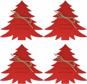 Husă pentru tacâmuri X-Mas Tree roșie, set de 4bucăți