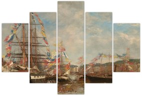 Tablou - Eugène Boudin, Festival in the Harbor of Honfleur, reproducere (150x105 cm)