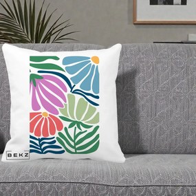 Perna Decorativa Flori Grafice Multicolore Modern, 40x40 cm, Alba Mata, Husa Detasabila, Perna Inclusa, BEKZ®