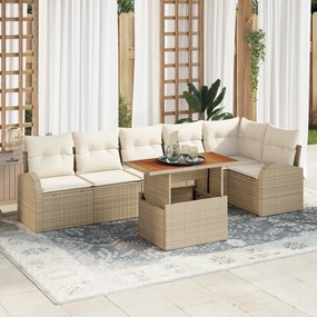 vidaXL Set dining grădină 7 piese cu perne Bej Poliratan Acacia