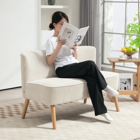 HOMCOM Canapea cu două locuri, umplutură moale, husă ușor de întreținut, până la 150 kg, 117 x 56,5 x 77 cm, Alb crem | Aosom Romania