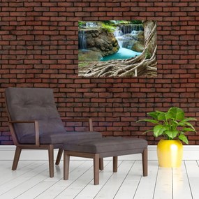 Tablou pe sticlă - Râu cu cascade (70x50 cm)