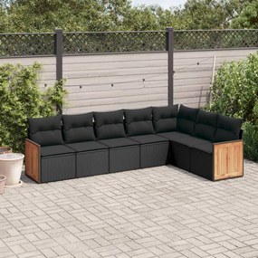 vidaXL Set canapele de grădină cu perne, 7 piese, negru, poliratan