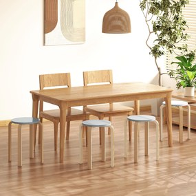 HOMCOM Set de Scaune Stivuibile pentru 4 Persoane, Scaune Moderne de Stivuire, Scaune Rotunde fără Spate, 40x40x45 cm, Lemn Natural | Aosom Romania