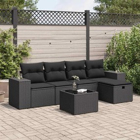 3325671 vidaXL Set mobilier de grădină cu perne, 6 piese, negru, poliratan