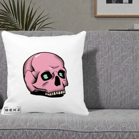Perna Decorativa Craniu Roz Tatoo Art Halloween, 40x40 cm, Alba Mata, Husa Detasabila, Perna Inclusa, BEKZ®