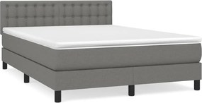 vidaXL Pat box spring cu saltea, gri închis, 140x190 cm, textil