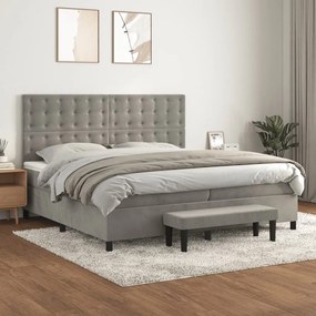 3138103 vidaXL Pat box spring cu saltea, gri deschis, 200x200 cm, catifea