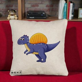 Perna Decorativa Spinozaur Kawaii, 40x40 cm, Bej Canapea, Husa Detasabila, Perna Inclusa, BEKZ®