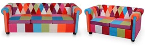 Set canapea Chesterfield, 2 piese, material textil Multicolour, 2 locuri + 3 locuri