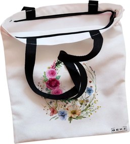 Sacosa de Panza pentru Cumparaturi, Geanta Tote, Cu litera O in Coronita Florala, Cu fermoar, 38x34.5 cm, Alba, BEKZ®