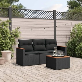 3258163 vidaXL Set mobilier de grădină cu perne, 4 piese, negru, poliratan