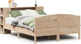 vidaXL Pat cu bibliotecă fără saltea, 140x190 cm, lemn masiv de pin