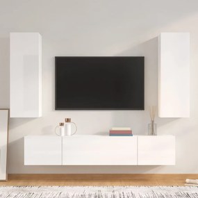 Set dulap TV, 4 piese, alb extralucios, lemn prelucrat 4, Alb foarte lucios, 80 x 30 x 30 cm