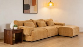 VELORA – Canapea Modulară din Chenille Premium, din spumă de înaltă densitate, L-Shape, 3 perne, Ultra Confort & Design Reconfigurabil, Galben