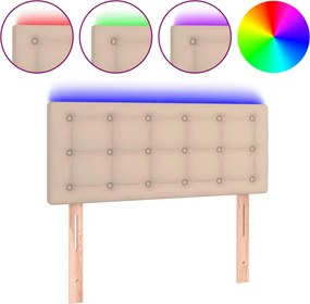 vidaXL Tăblie de pat cu LED, cappuccino, 90x5x78/88cm, piele ecologică