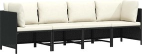 vidaXL Canapea de grădină cu 4 locuri, cu perne, negru, poliratan