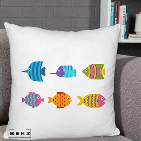 Perna Decorativa Pesti Colorati Cartoon, 40x40 cm, Alb Pufos, Husa Detasabila, Perna Inclusa, BEKZ®