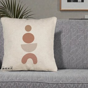 Perna Decorativa Geometric Boho Cercuri si Arc, 40x40 cm, Bej Canapea, Husa Detasabila, Perna Inclusa, BEKZ®
