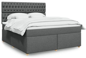 vidaXL Pat box spring cu saltea, gri închis, 180x200 cm, textil