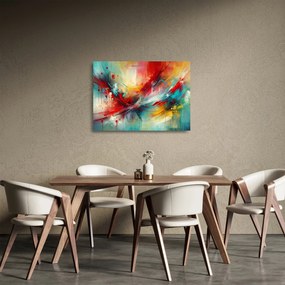 Tablou pe sticlă – Abstracție cu roșu (70x50 cm)