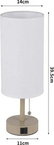 Brilagi - Lampă de masă TABLON cu port USB, 1xE27/25W/230V, bej/alb