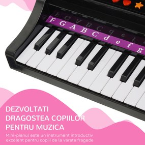 HOMCOM Mini Pian pentru Copii cu Microfon și Scaun, 37 Taste, 8 Sunete, 8 Ritmuri, Educativ, Negru | Aosom Romania