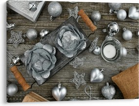 Tablou - decorațiuni argintii de Crăciun (70x50 cm)
