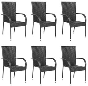 vidaXL Scaune de exterior stivuibile, 6 buc., negru, poliratan