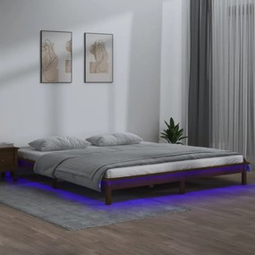 820629 vidaXL Cadru de pat cu LED, maro miere, 200x200 cm, lemn masiv