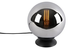 Lampă de masă Art Deco neagră cu sticlă fumurie - Pallon
