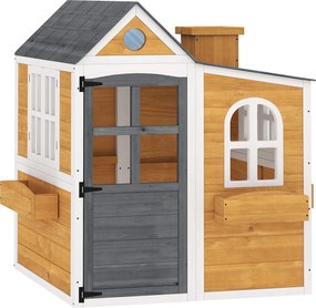 AIYAPLAY Căsuță exterioară pentru copii din lemn, casă pentru copii exterior/interior cu ușă, ferestre, 3 jardiniere, galben | Aosom Romania