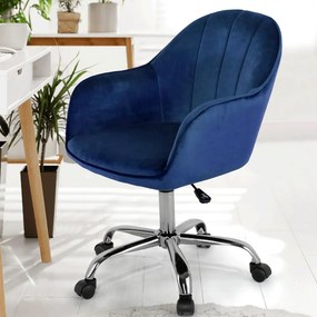 Scaun de birou, material textil din catifea albastru / crom, EROL