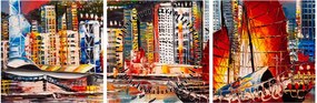 Tablou - Victoria Harbour, Hong Kong, pictură în ulei (cu ceas) (90x30 cm)