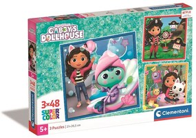 Gabby&#039;s Dollhouse Spa-Day 3x48 bucăți puzzle Clementoni