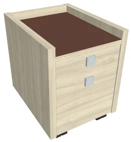 Comodă mobilă Verno 47 x 60 cm cu sticlă, 2 sertare, salcâm / maro