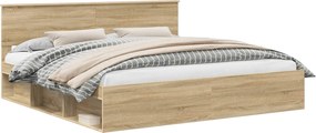 vidaXL Cadru de pat cu headboard Sonoma 200 x 200 cm Lemn de pin masiv