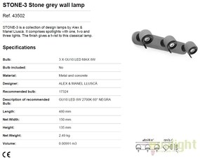 Aplica perete cu 3 spoturi directionabile STONE-3 gri 43502