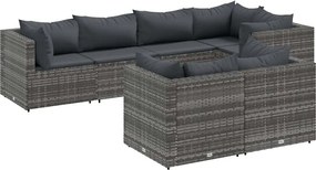 vidaXL Set mobilier de grădină cu perne, 7 piese, gri, poliratan