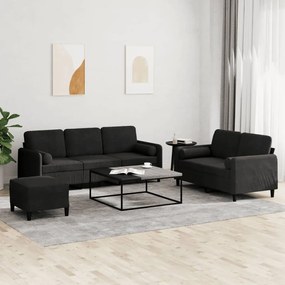 vidaXL Set de canapele cu perne, 3 piese, negru, catifea