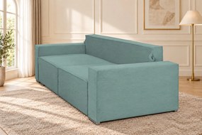 Canapea extensibilă Livia din catifea reiată, verde marin, cu ladă de depozitare